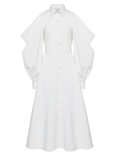 Платье-рубашка из поплина с открытыми плечами Alexander McQueen, белый