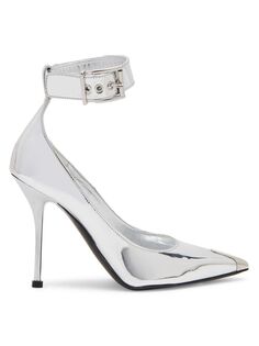 Металлические туфли с ремешком на щиколотке с пряжкой Alexander McQueen, серебряный