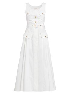 Платье макси из поплина в стиле милитари с поясом Alexander McQueen, белый