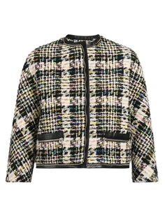 Укороченная куртка из твида и кожи Alexander McQueen, разноцветный