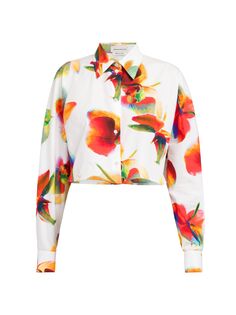 Укороченная рубашка с принтом «Орхидея» Alexander McQueen, белый