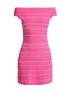 Вязаное мини-платье с открытыми плечами Alexander McQueen, розовый