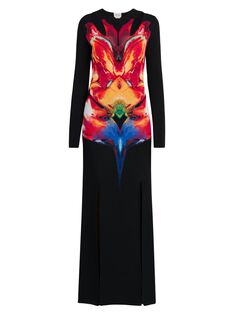 Платье макси с зеркальной орхидеей Alexander McQueen, черный