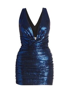 Мини-платье из блестящего трикотажа с пайетками Alexandre Vauthier, синий
