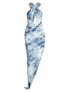 Асимметричное платье-миди из джерси с принтом тай-дай Alexandre Vauthier, синий
