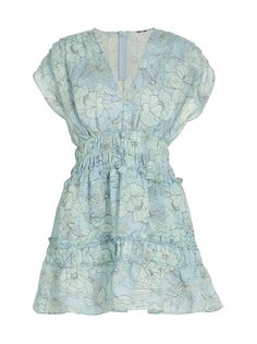 Мини-платье Ruth из смесовой льняной ткани с цветочным принтом Alexis, синий