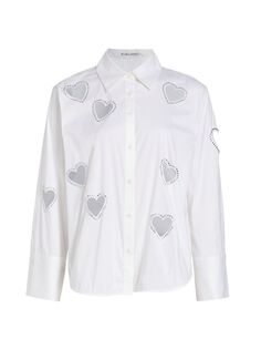 Рубашка с вырезом в форме сердца Finley, украшенная кристаллами Alice + Olivia, экру
