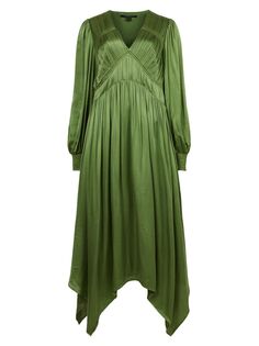 Атласное платье миди Love My Way Estelle с платком AllSaints, зеленый