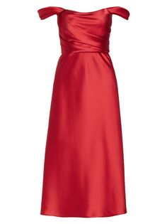 Атласное платье с открытыми плечами Amsale, красный