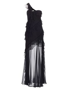 Прозрачное платье с оборками и оборками Harlow на одно плечо AMUR, черный