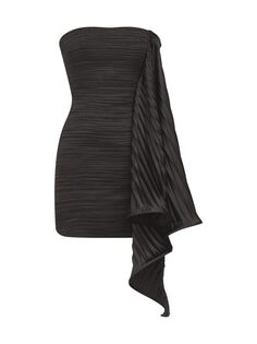 Атласное мини-платье без бретелек со складками и рюшами AMUR, черный