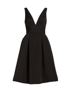 Платье Faille с глубоким V-образным вырезом Amsale, черный