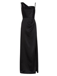 Атласное платье с драпировкой Amsale, черный