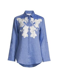 Льняная рубашка с цветочным принтом Citron Anne Fontaine, синий