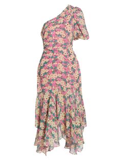 Платье миди на одно плечо с цветочным принтом Santorini ASTR The Label, розовый