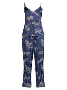 Атласный пижамный комплект Adah из 2 предметов с принтом под зебру Averie Sleep, синий