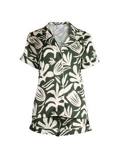 Короткий пижамный комплект с пальмовым принтом Averie Sleep, зеленый