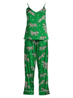 Taavi Пижамный комплект из 2 предметов с принтом под зебру и атласной майкой Averie Sleep, зеленый