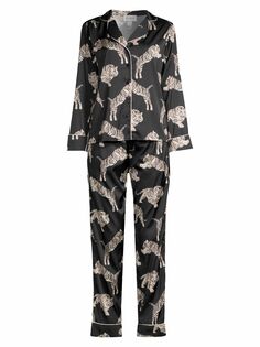 Пижамный комплект с тигровым принтом Safari Starry Nights Averie Sleep, черный
