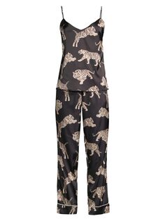 Сатиновый пижамный комплект Sierra из 2 предметов с тигровым принтом Averie Sleep, черный