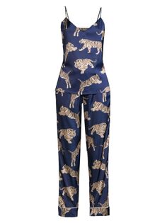 Длинный пижамный комплект с тигровым принтом Averie Sleep, синий