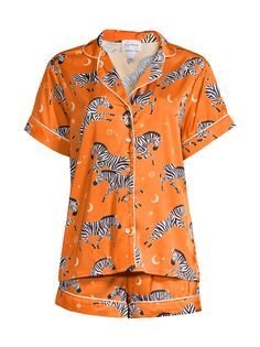 Короткий пижамный комплект из двух частей Aren с принтом зебры Averie Sleep, оранжевый