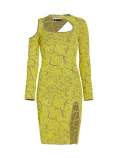 Платье с вырезами из текстурированного жаккардового трикотажа AZ Factory, желтый