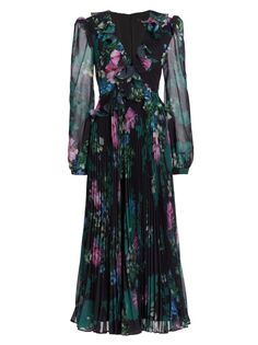 Платье миди с цветочным принтом Badgley Mischka, черный