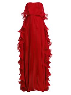 Плиссированное платье без бретелек с рюшами Badgley Mischka, красный