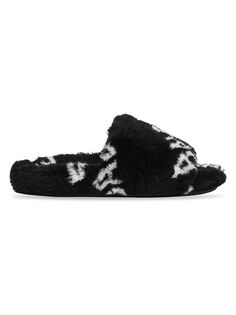 Сандалии Furry Slide со сплошным логотипом Balenciaga, черный