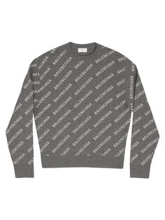 Мини-свитер с логотипом по всей поверхности Balenciaga, серый