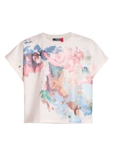 Хлопковая укороченная футболка с принтом Angel Balmain, разноцветный
