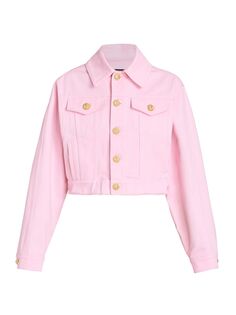 Укороченная джинсовая куртка со сборками Balmain, розовый
