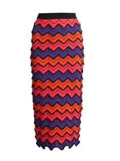 Трикотажная юбка-миди в полоску с узором шеврон Balmain, разноцветный