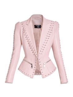 Кожаный пиджак Balmain, розовый