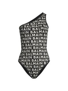 Цельный купальник на одно плечо с логотипом Allover Balmain, черный