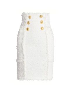 Твидовая юбка-карандаш с завышенной талией Balmain, белый