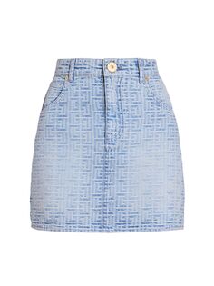 Хлопковая джинсовая мини-юбка с монограммой Balmain, синий