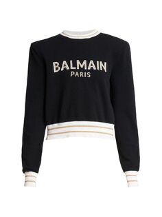 Укороченный свитер с логотипом Balmain, черный