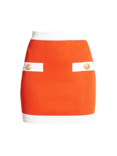 Вязаная мини-юбка на двух пуговицах Balmain, оранжевый