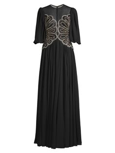 Украшенное платье с декольте Illusion Basix, черный