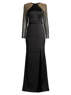 Расшитое пайетками платье-колонна с длинными рукавами Basix, черный