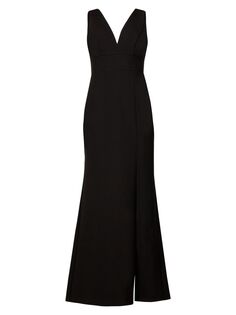 Платье длиной до пола с V-образным вырезом и русалкой BCBGMAXAZRIA, черный