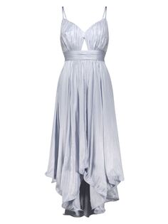 Атласное миди-платье асимметричного кроя со складками BCBGMAXAZRIA, синий