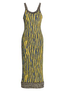 Вязаное жаккардовое миди-платье с животными Bottega Veneta, желтый