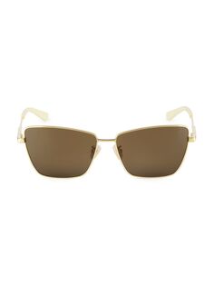 Цельнометаллические прямоугольные солнцезащитные очки 59 мм Bottega Veneta, золотой