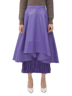 Блестящая кожаная длинная юбка с бахромой Bottega Veneta, фиолетовый