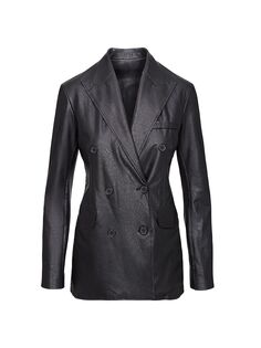 Двубортный пиджак из искусственной кожи Commando, черный