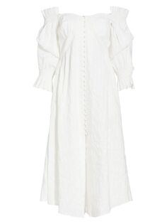 Платье миди с открытыми плечами Simona из смеси льна Cult Gaia, белый