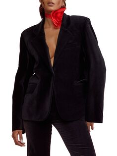 Пиджак из хлопкового бархата на одной пуговице Cynthia Rowley, черный